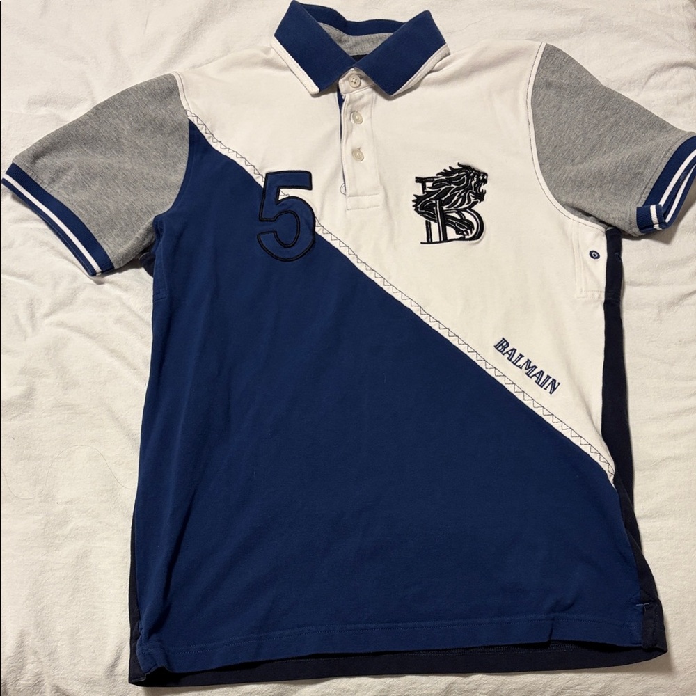 Balmain men’s Blue and White Polo Shirt